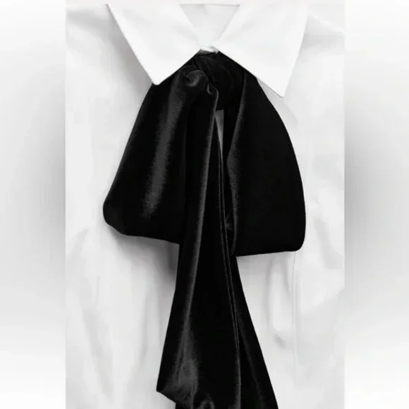 ZARA VELVET BOW SHIRT ZW COLLECTION - Picture 8 of 9